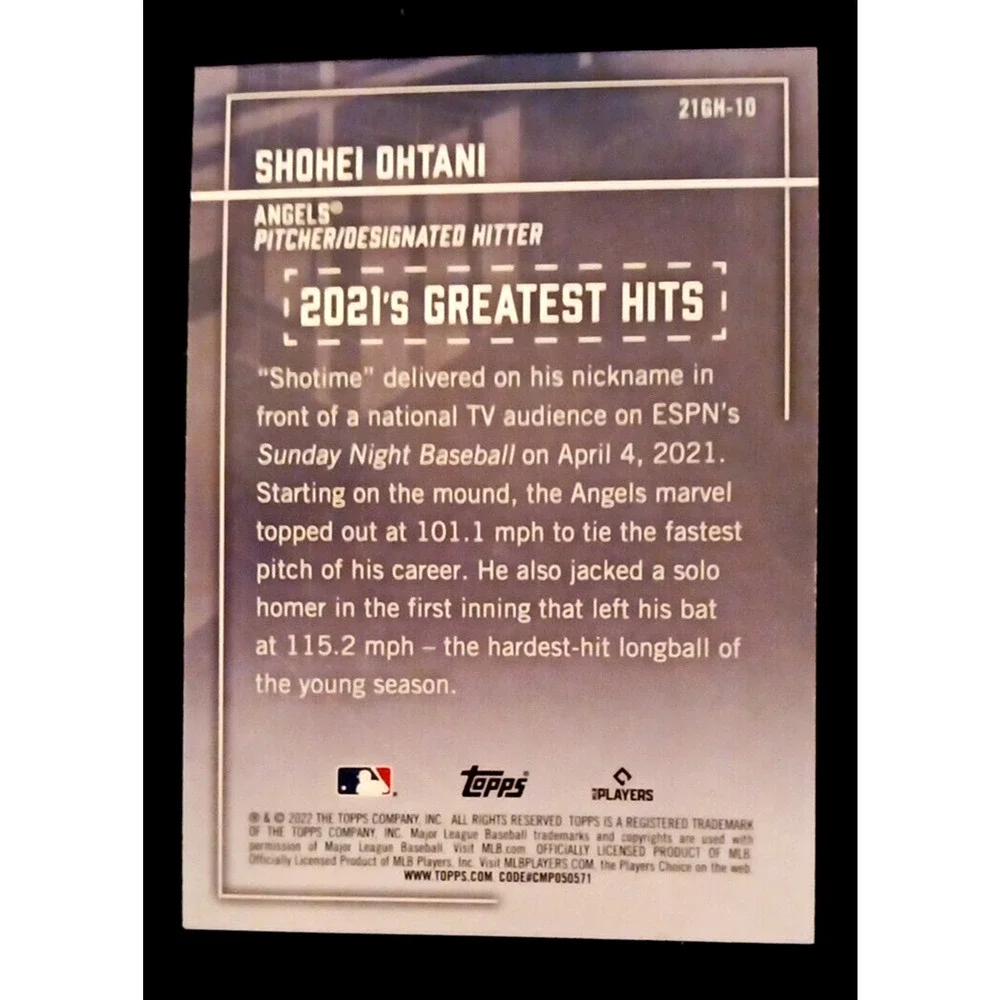 2022 Topps Series 1 - 2021's Greatest Hits #21GH-10 Shohei Ohtani - Picture 7 of 7